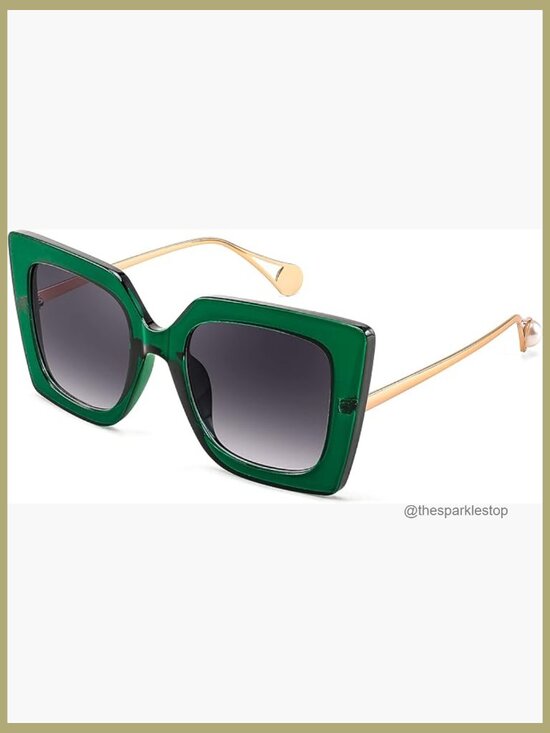 Oversized Square Cat Eye Sunglasses with Pearl Inlay, UV400 Protection main image 4